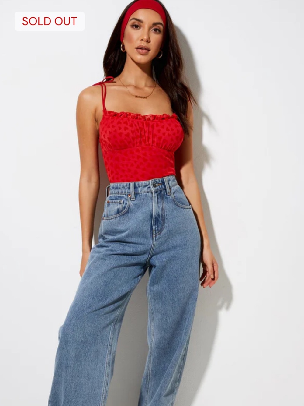Motel Rocks Kalos Red Flock Mesh Heart Top Strappy NEW